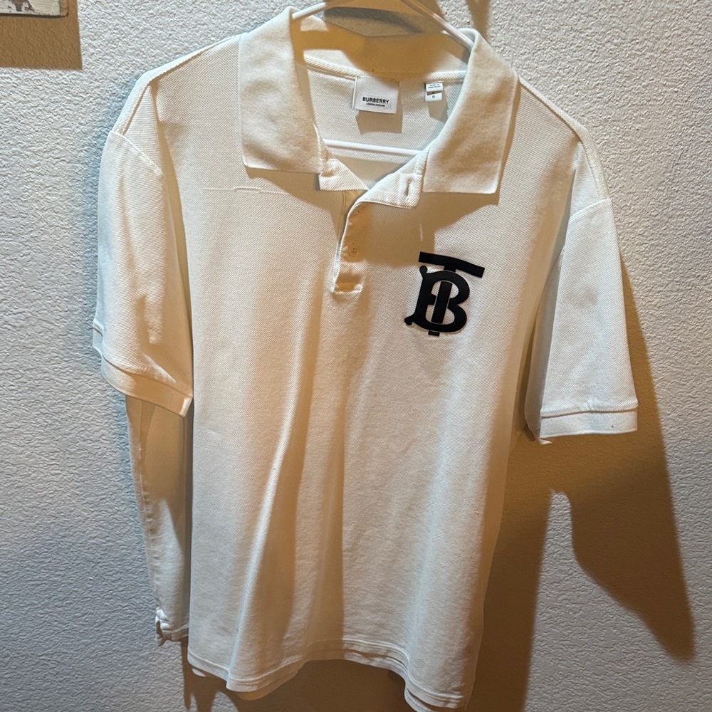 Burberry White Polo Shirt with Black Logo